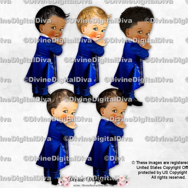 Little Prince Blue Gold Suit Beast Jacket | Baby Boy 3 Skin Tones | Clipart Instant Download