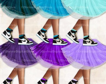 Sneakerbal Turquoise Benen Jurk Tutu Donkere Huid Clipart