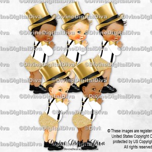 Piccolo Principe Cappello a Cilindro Oro Papillon Glitter Pannolino Bretelle Nere Scarpe / Bambino Maschio 3 Toni della Pelle / Clipart Download Istantaneo