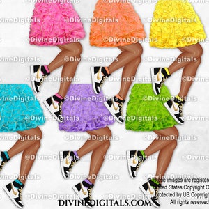Tênis Bola Pernas Saia Babados Brilhantes Acabamento Dourado Moda Festa Tom de Pele ESCURO | Transparente Clipart Imagens Digitais PNG Download Instantâneo