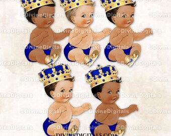 Little Prince Royal Blue & Gold Sneakers Crown Sitting Baby Boy Clipart