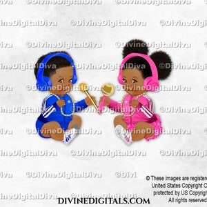 Hip Hop Royal Blue DJ Headset Mic Gold Chain Chocalho Rosa Chocalho | Bebê Menino Menina Tom Escuro | Revelação de Gênero | Clipart Download Instantâneo