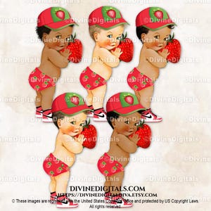 Casquette sneakers rouge verte à thème fraise du Petit Prince | 3 tons chair, bébé garçon | Sexe révélateur des jumeaux | Clipart à téléchargement immédiat