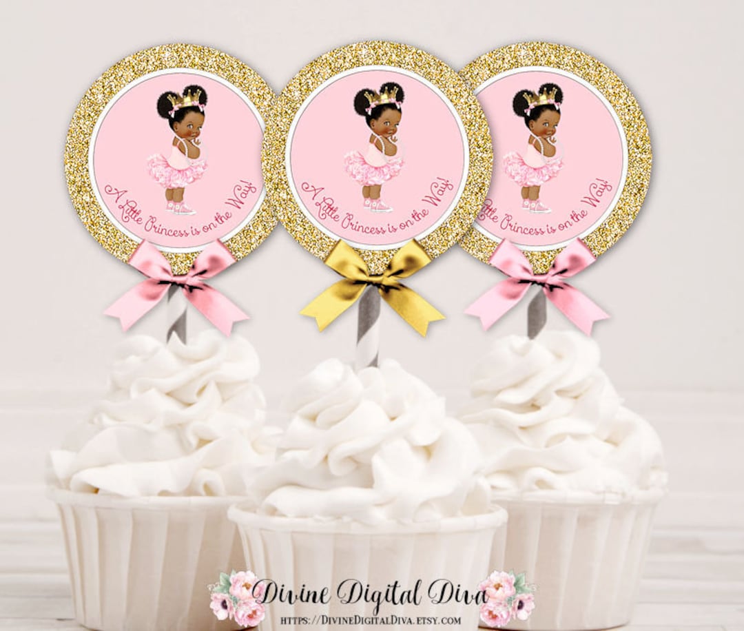 Cupcake Topper Circle Princess Ballerina Pink Tutu & Gold Crown Baby ...