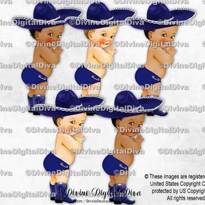 Kleiner Prinz Mexico Dunkelblau Navy Sombrero Boots Mexikanische | Baby Boy 3 Hauttöne | Clipart Sofort Download