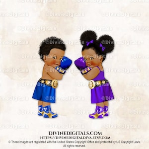 Boxer morado azul real dorado campeón boxeo tema deportivo bebé niño niña bocanadas oscuras / revelación de género gemelos / descarga instantánea de imágenes prediseñadas