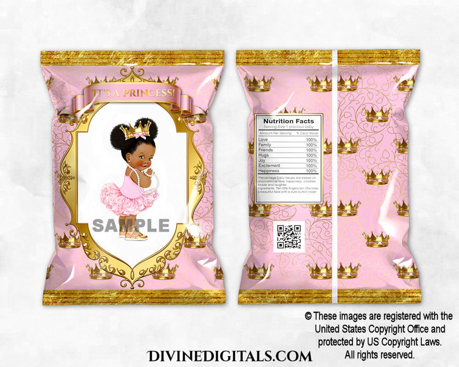 Printable Chip Bags Princess Pink & Gold Baby Girl Dark Tone - Etsy