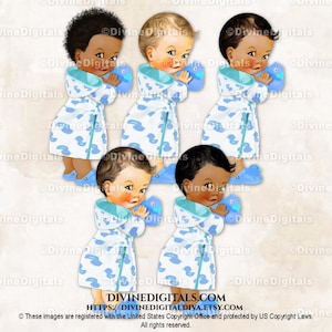 Paperella di gomma per il bagnetto, accappatoio, anatra blu / bambino 3 tonalità di pelle / clipart download immediato