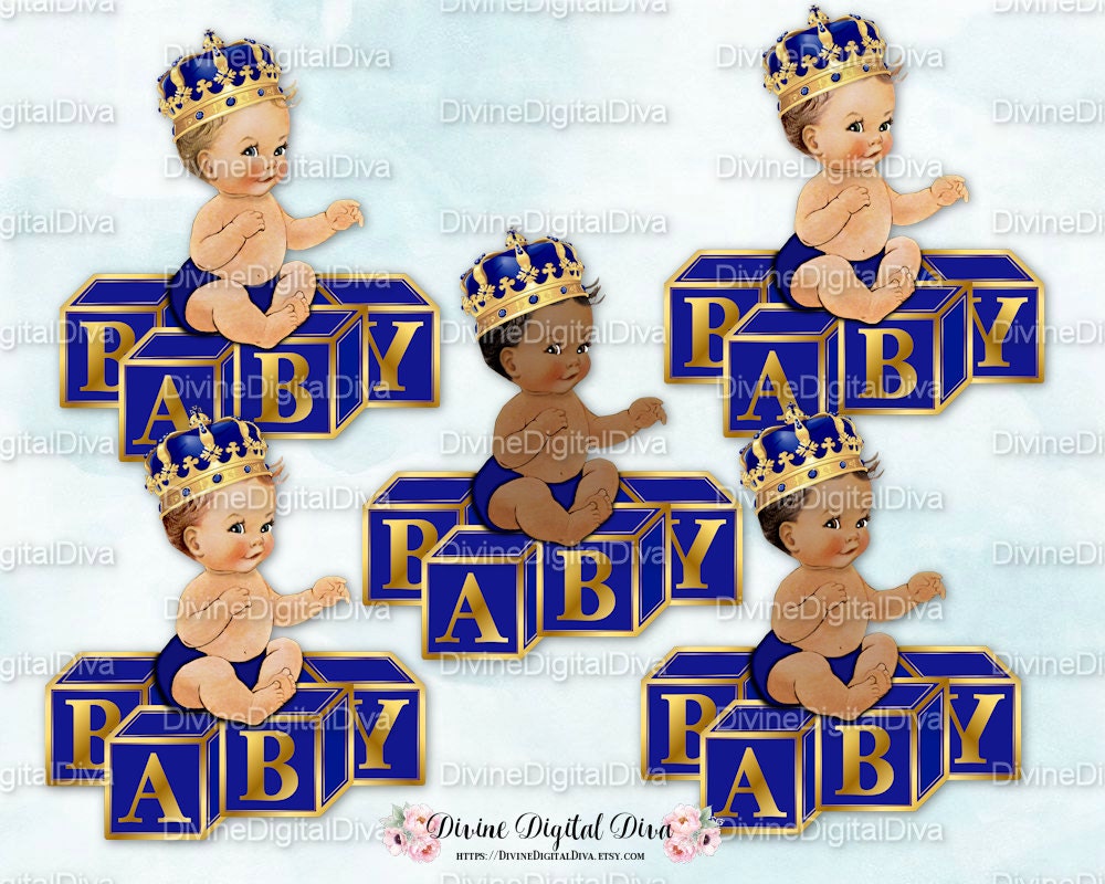 Baby Prince on Blocks Ornate Crown Royal Blue &amp; Gold | Etsy