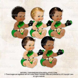 Boxer Vert émeraude et or Championship Belt Gants de boxe Champion | Bébé Garçon Assis 3 Couleurs De Peau | Clipart à téléchargement immédiat