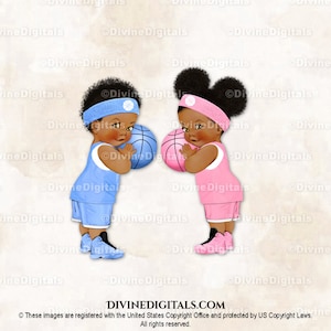 Baskets bleues roses en jersey pour joueurs de basket-ball | Afro-américain de couleur foncée bébé garçon fille | Sexe révélateur des jumeaux | Téléchargement instantané