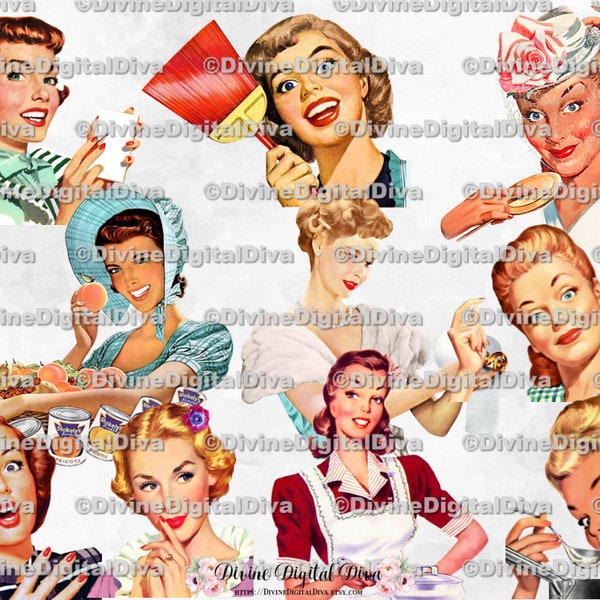 Retro Housewives 50s Vintage | Mid Century Modern Women | Clipart Instant Download