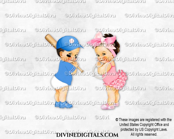 Baseball Blue & Ruffle Pants Pink Big Head Bow Baby Boy Girl 