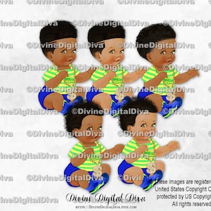 Frisch Blau Gelb Grün Streifen Sneakers Goldkette | Baby Prinz 3 Hauttöne sitzend | Clipart Sofort Download