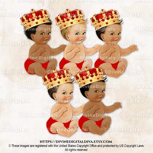Couronne décorée rouge et or du Petit Prince | Bébé garçon assis 3 tons chair | Clipart à téléchargement immédiat