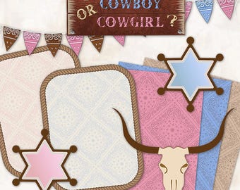 Western Cowboy Cowgirl Thema Frames Sterren Borden Gorzen Bandana Clipart Afdrukbaar Digitaal Papier