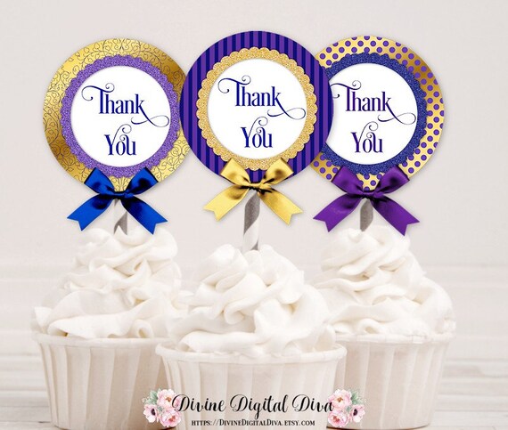 Cupcake Topper Circles Royal Blue Purple Gold Thank You Etsy