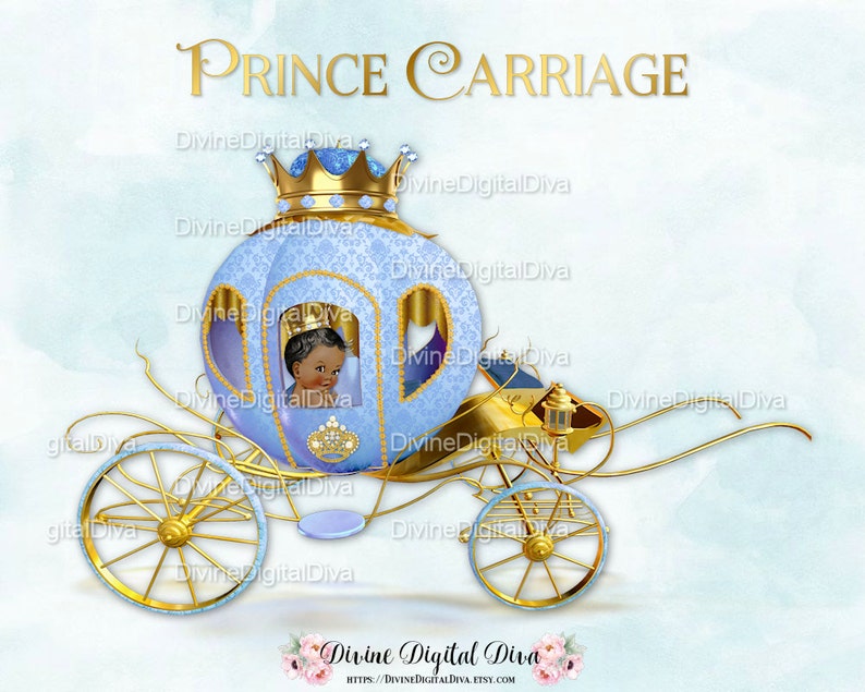 Clipart Instant Download Blue Little Prince Carriage Coach Blue /& Gold African American Baby Boy