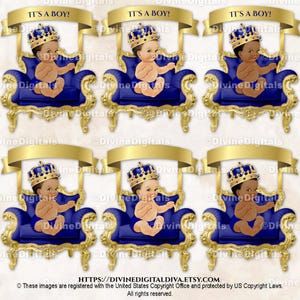 Little Prince Royal Blue & Gold Chair Banner Crown Sitting Baby Boy Clipart