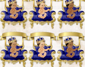 Little Prince Royal Blue & Gold Chair Banner Crown Sitting Baby Boy Clipart