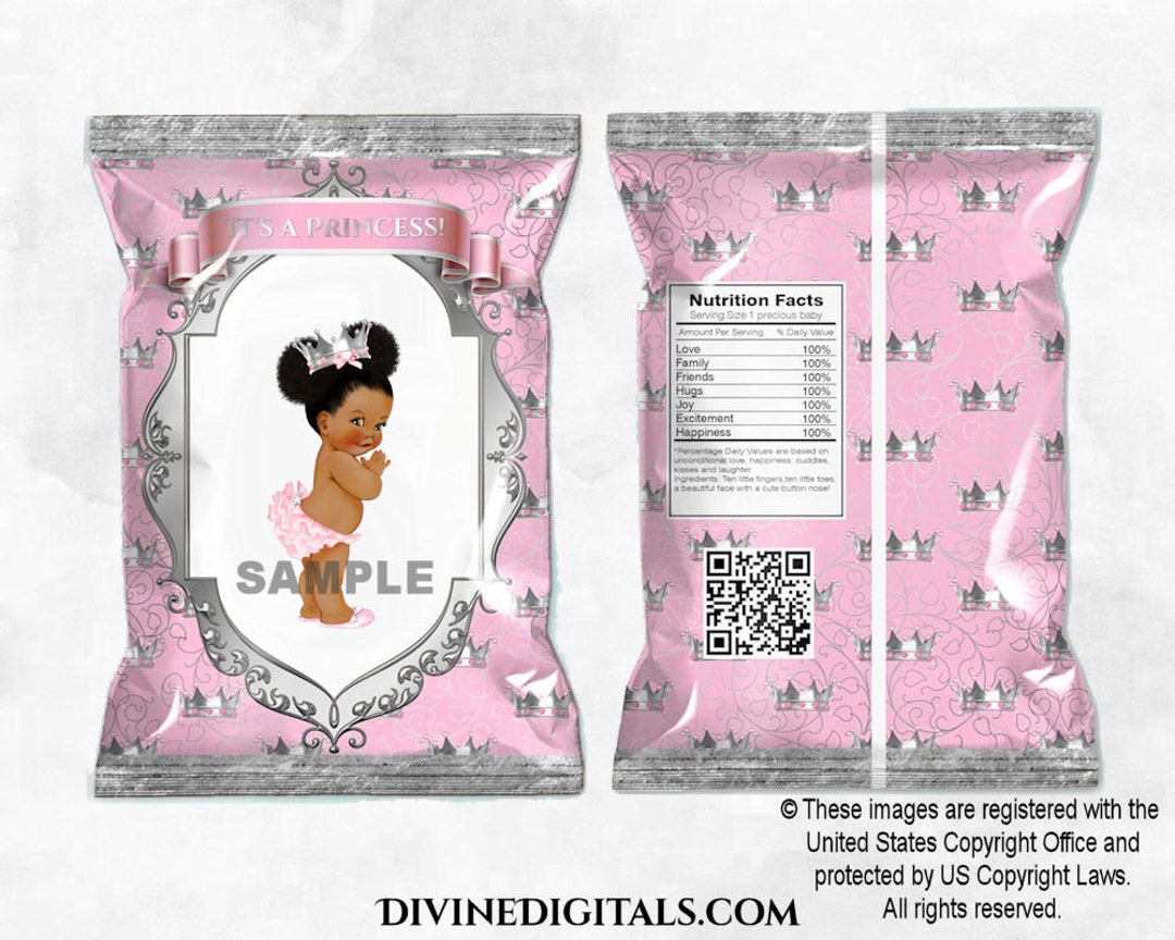 Printable Chip Bags Princess Pink & Silver Baby Girl Dark Tone Puffs ...