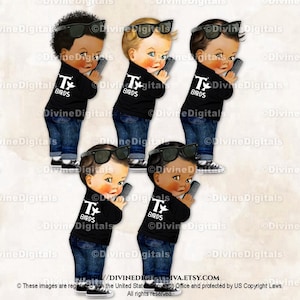 Jaren 50 T Birds zwart leren jack jeans sneakers Sock Hop Greaser 1950 | Babyjongen 3 huidskleuren | Clipart direct downloaden
