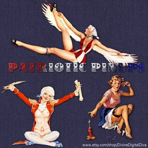 9 Patriotic Pinup Girls Red White Blue Flag 4th of July Vintage Retro | Digital Clipart Transparent PNG Instant Download