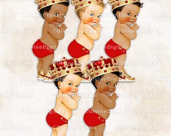 Little Prince Crown rode en gouden sneakers babyjongen Clipart