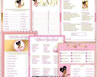 Baby Shower Games Package Pink & Gold Price Is Right Baby Babble Purse Phone Celebrity | Baby Girl Dark Tone | Instant Download