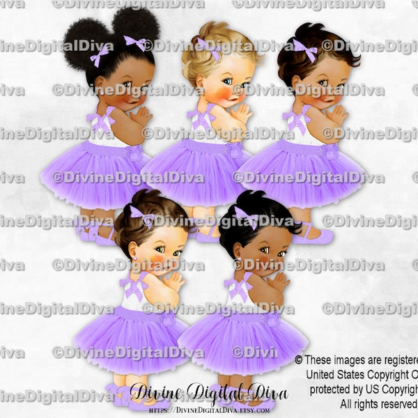 Princess Lavender Tulle Party Dress Ankle Ribbon Shoe Purple | Baby Girl 3 Skin Tones | Clipart Instant Download