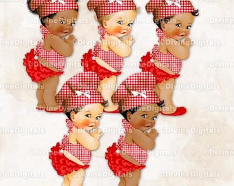 Petit chef tablier tablier à carreaux vichy rouge chapeau BabyQ barbecue barbecue clipart bébé fille