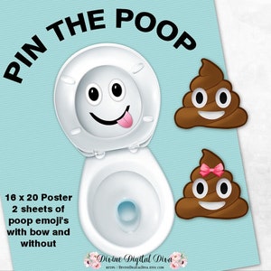 Pin the Poop on the Toilet with Emojis for Boys & Girls | Children&#39;s Party Game Poster | Digital Instant Download