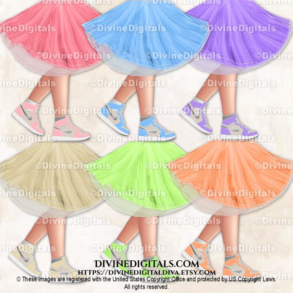 Sneaker Ball Legs Dress Tutu Fashion Party LIGHT Skin Tone Pastels & Silver Trim | Transparent Clipart Digital Images PNG Instant Download