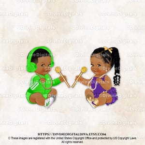 Fone de ouvido DJ com microfone dourado e tênis verde-limão roxo | Tranças escuras para meninos e meninas | Revelação do sexo do bebê | Download instantâneo de clipart