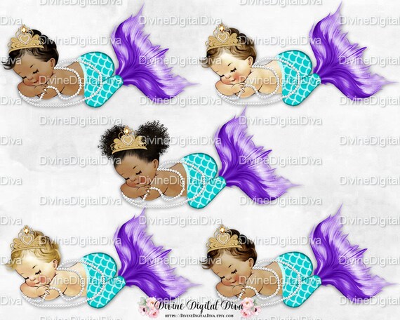 Download Sleeping Mermaid Baby Girl Teal Turquoise Blue Purple Tail ...