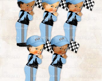 Clipart pilote de course, bleu clair, noir blanc, chèque, chapeau, drapeau à damier, course, bébé garçon Clipart