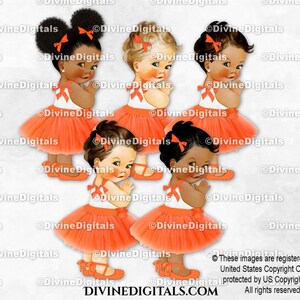 Robe de soirée princesse orange en tulle et tutu | 3 tons de peau de bébé fille | Clipart à téléchargement immédiat