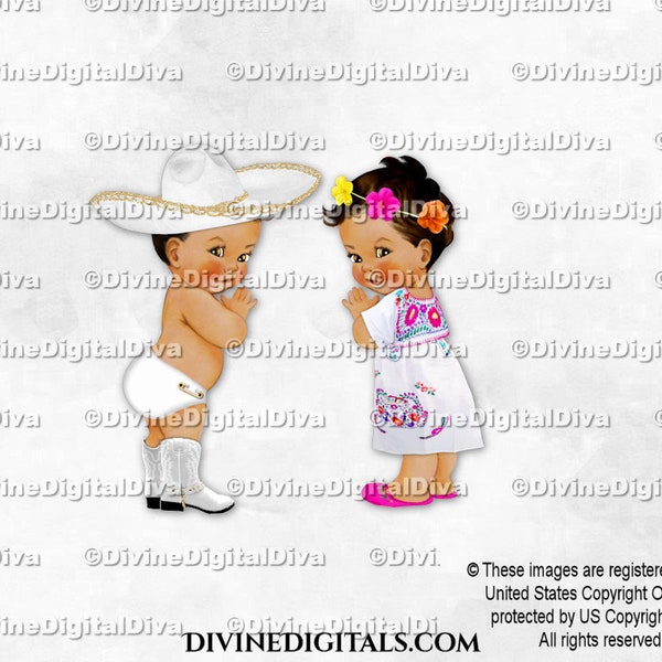 Little Prince & Princess Mexico Mariachi Sombrero Embroidered Dress | Medium Boy Girl Gender Reveal Twins | Clipart Instant Download