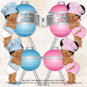 Cappello grembiule da barbecue a quadretti rosa, blu e bianchi a quadretti Little Chefs BabyQ per rivelare il sesso del bambino / Neonato/Bambina/Tono scuro / Clipart da scaricare immediatamente