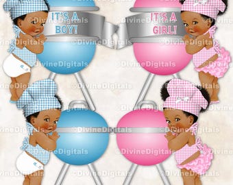 Little Chefs Pink Blue Gingham BBQ BabyQ Grill Baby Boy Girl Dark Tone Clipart