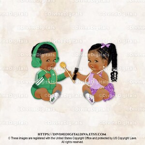 Casque DJ hip hop chaîne en or vert océan prune Beauty Beats | Tresses foncées bébé garçon fille | Révéler le genre | Clipart à téléchargement immédiat