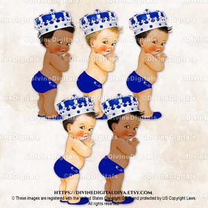 Little Prince Royal Blue Ornate Silver Crown | Baby Boy 3 Skin Tones | Clipart Instant Download
