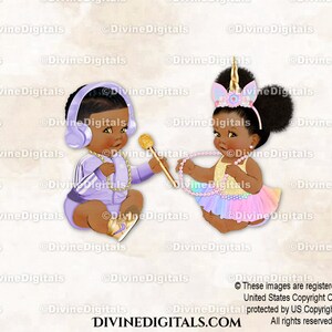 Hip Hop Lavanda Corrente Dourada DJ Headset Mic Unicórnio Pastels | Bebê Menino Menina Puffs Tom Escuro | Revelação do Sexo dos Gêmeos | Clipart Download Instantâneo