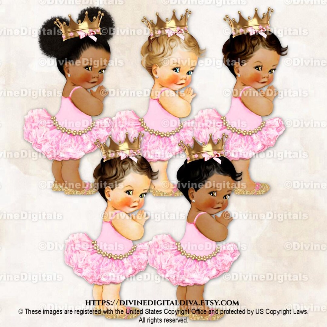 Princess Ballerina Pink Tutu Gold Shoes & Crown Baby Girl Clipart - Etsy