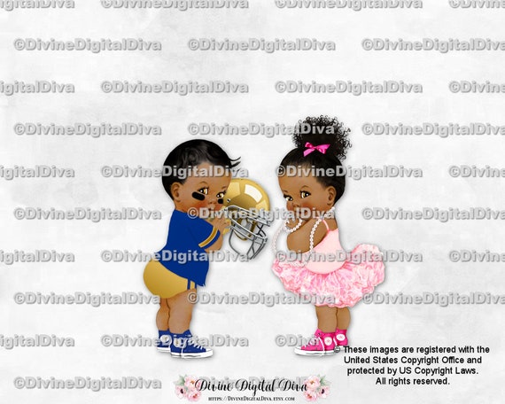 Light Tone Gender Reveal Twins Boy Girl Clipart Instant Download Touchdowns or Tutus Baby Football /& Ballerina Dark Blue Pink