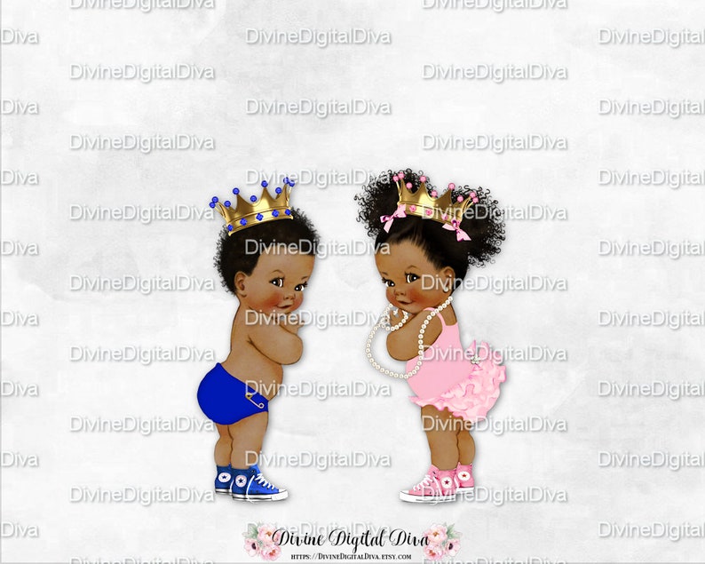 Download Art Collectibles Clip Art Prince Princess Baby Boy Girl Dark Royal Blue Pink Gold Crown Sneakers African American Clipart Instant Download Gender Reveal