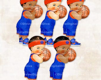 Basketbalspeler koningsblauwe en oranje sneakers zweetband babyjongen Clipart