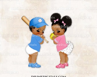 Honkbal en softbal Baby Boy Girl Dark Tone Puffs Clipart