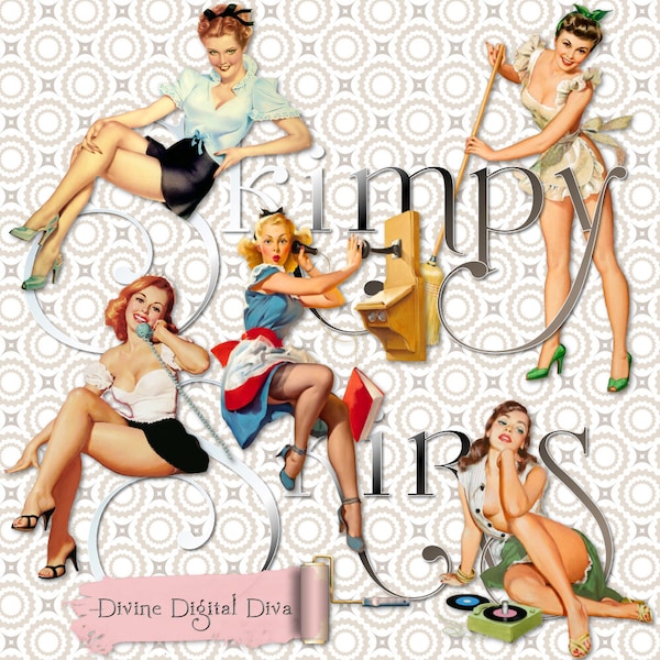 Vintage Pinup Girls Skimpy Skirts Retro 1950's 1940's Ladies Women Images | Clipart Instant Download