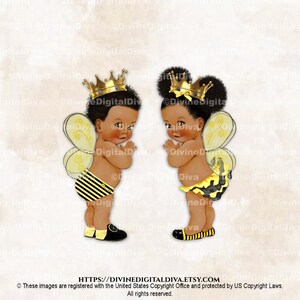 Queen Bee Prince Bee Wings Crown Yellow Black Baby Boy Girl Dark Tone Clipart